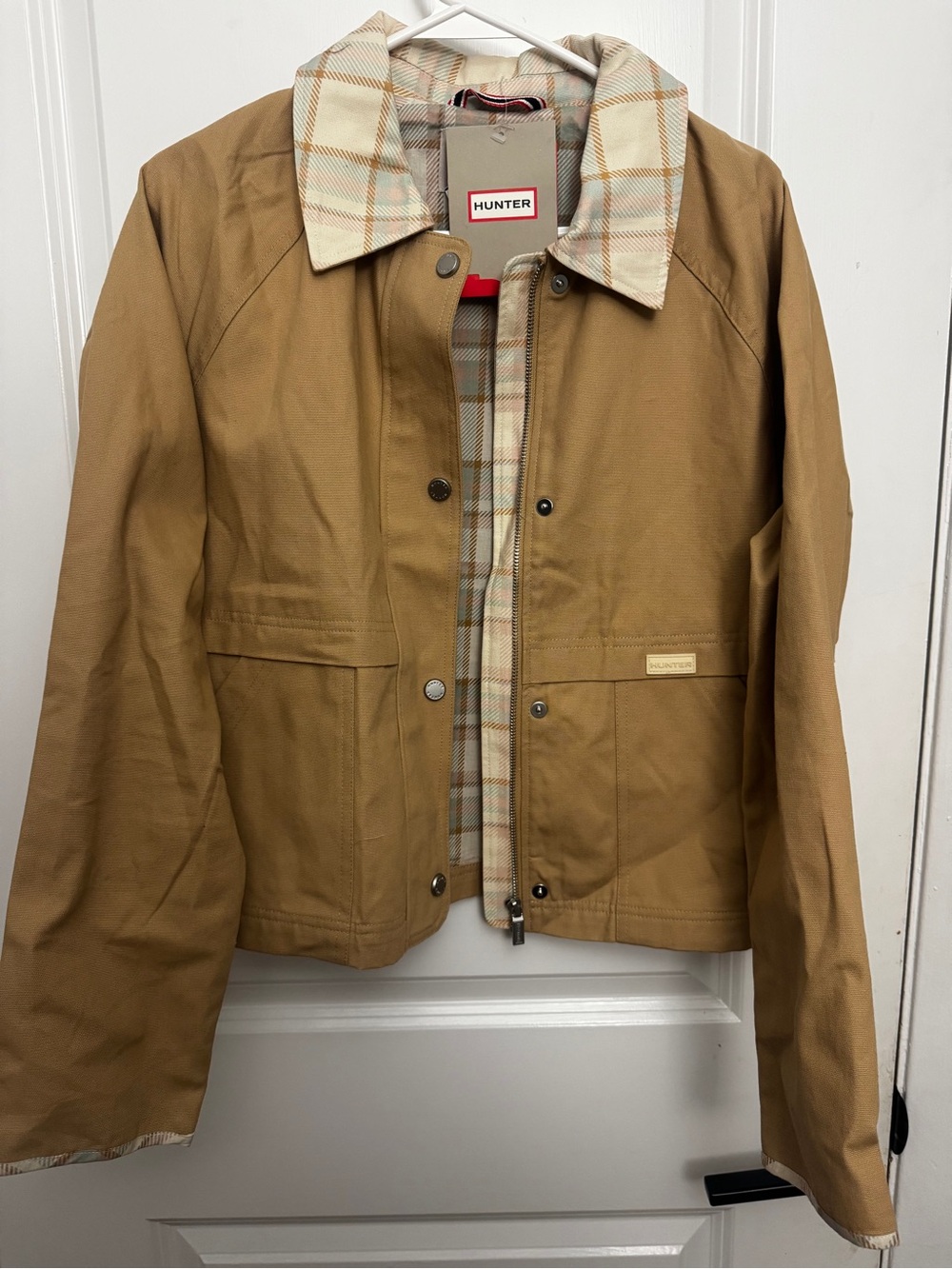 Hunter Women’s Brown Utility Jacket with Plaid Lining